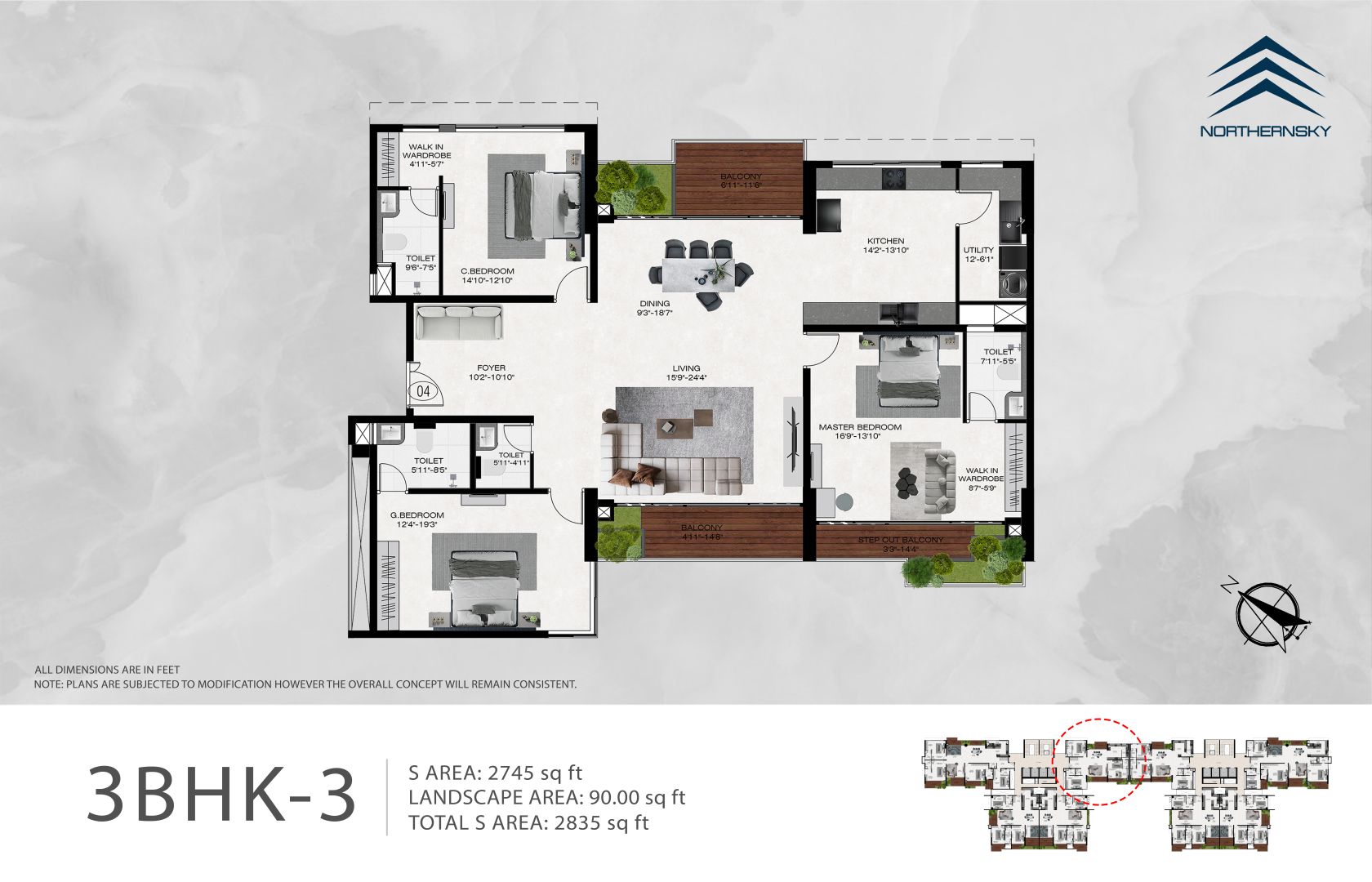 Northernsky old fields floor plan 3bhk type 3