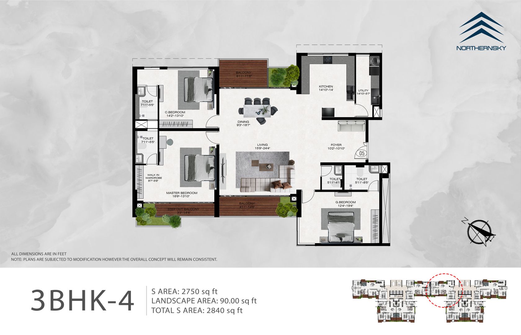 Northernsky old fields floor plan 3bhk type 4